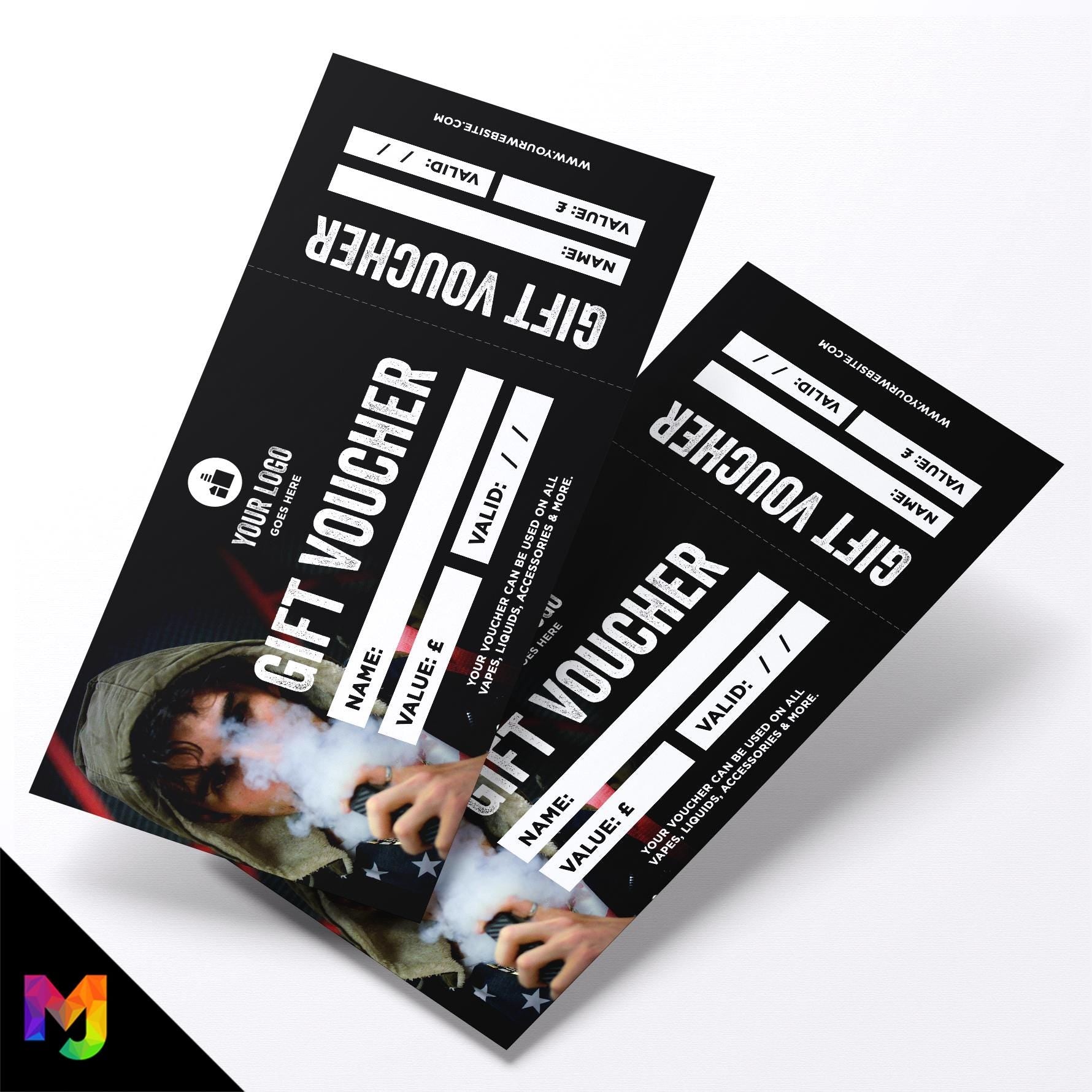 Custom printed gift vouchers | Perforated stubs | Vape shop vaping quit smoking vapes e-liquids business 02