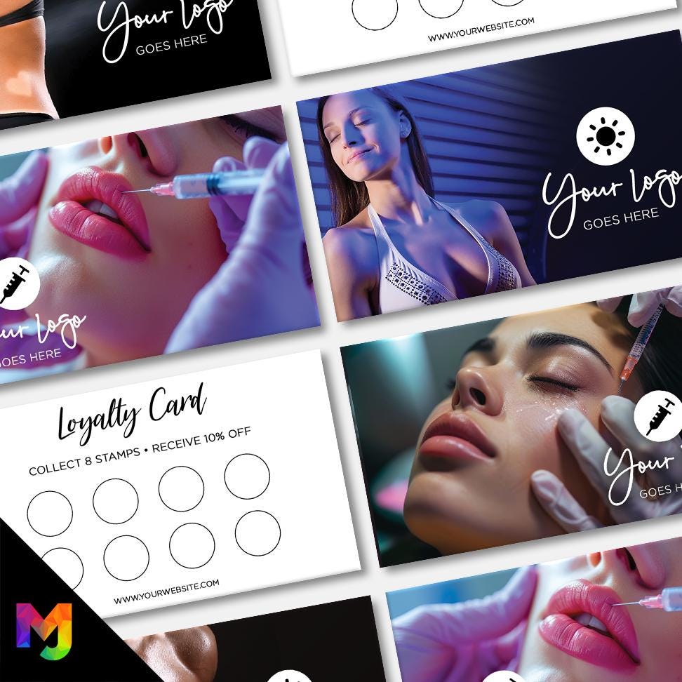 Custom printed loyalty reward cards | Aesthetics clinic beautician PMU injection botox cosmetics beauty female tanning salon tan spraytan