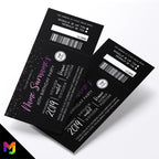 Personalised 60th birthday party purple black glitter ticket style Invitations Invites | Perforated | Any age!