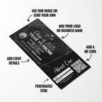 Custom printed school prom tickets | Perforated stubs | Black marble silver school student prom leaving party Class of 2025