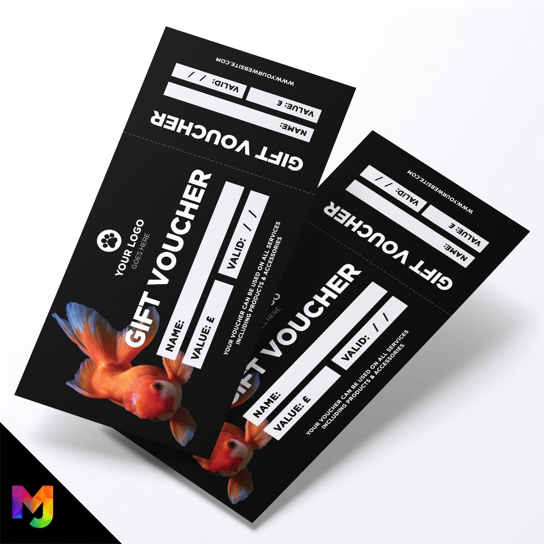 Custom printed gift vouchers | Perforated stubs | Fish Pets Shop Pet Supplies Fishing Animals Business 1