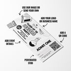 Custom printed school leavers party tickets | Perforated stubs | White design student prom leaving parties Class of 2025