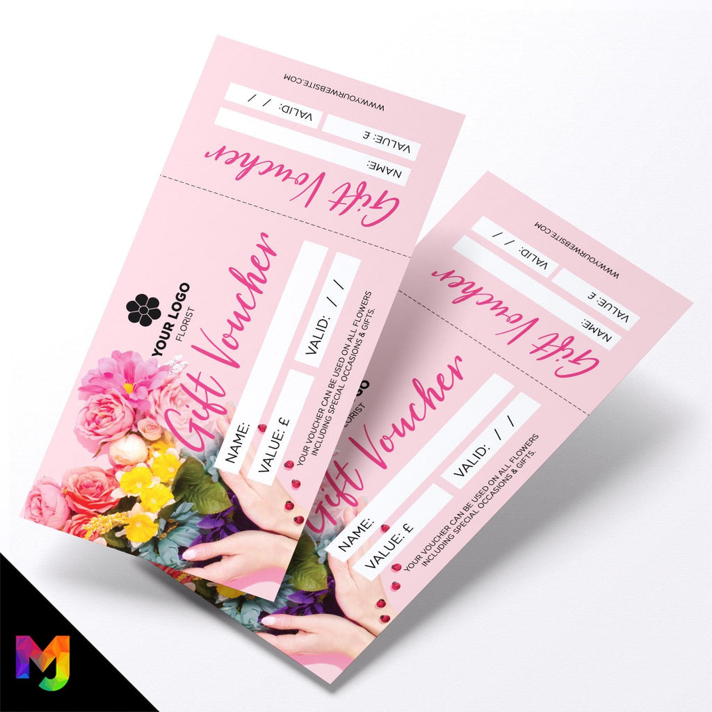 Custom printed gift vouchers | Perforated stubs | Florist flowers floral bouquet feminine female business 01
