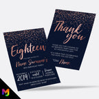 Personalised 18th birthday party Invitations Invites | Navy rose gold glitter style modern design