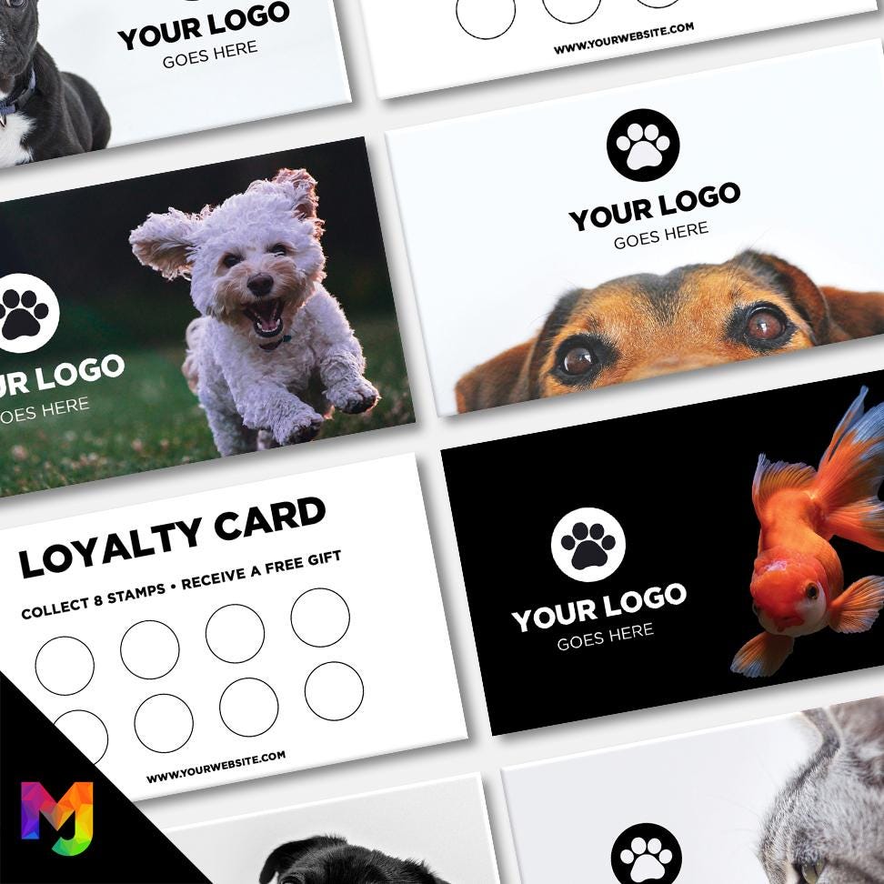 Custom printed loyalty reward cards | Dog Cat Pets Shop Pet Walking Grooming Printed Prints Animals Supplies Businesses