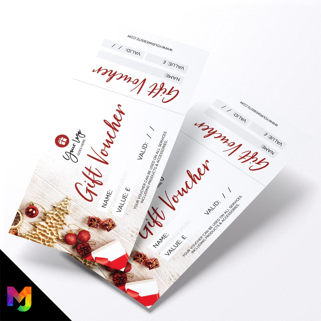 Custom printed gift vouchers | Perforated stubs | Christmas Style Business Festive Winter Snow Presents Gifts Cookies 1