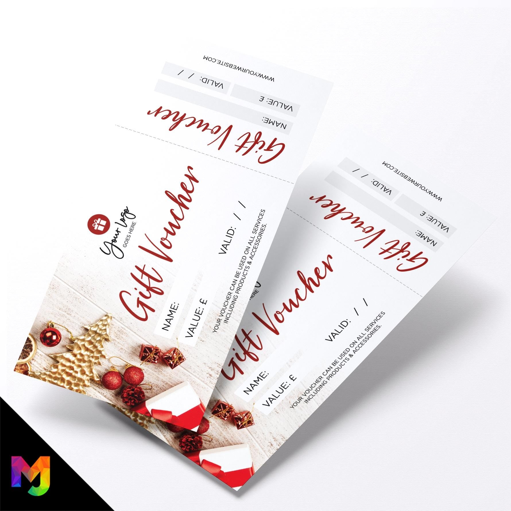Custom printed gift vouchers | Perforated stubs | Christmas Style Business Festive Winter Snow Presents Gifts Cookies 1
