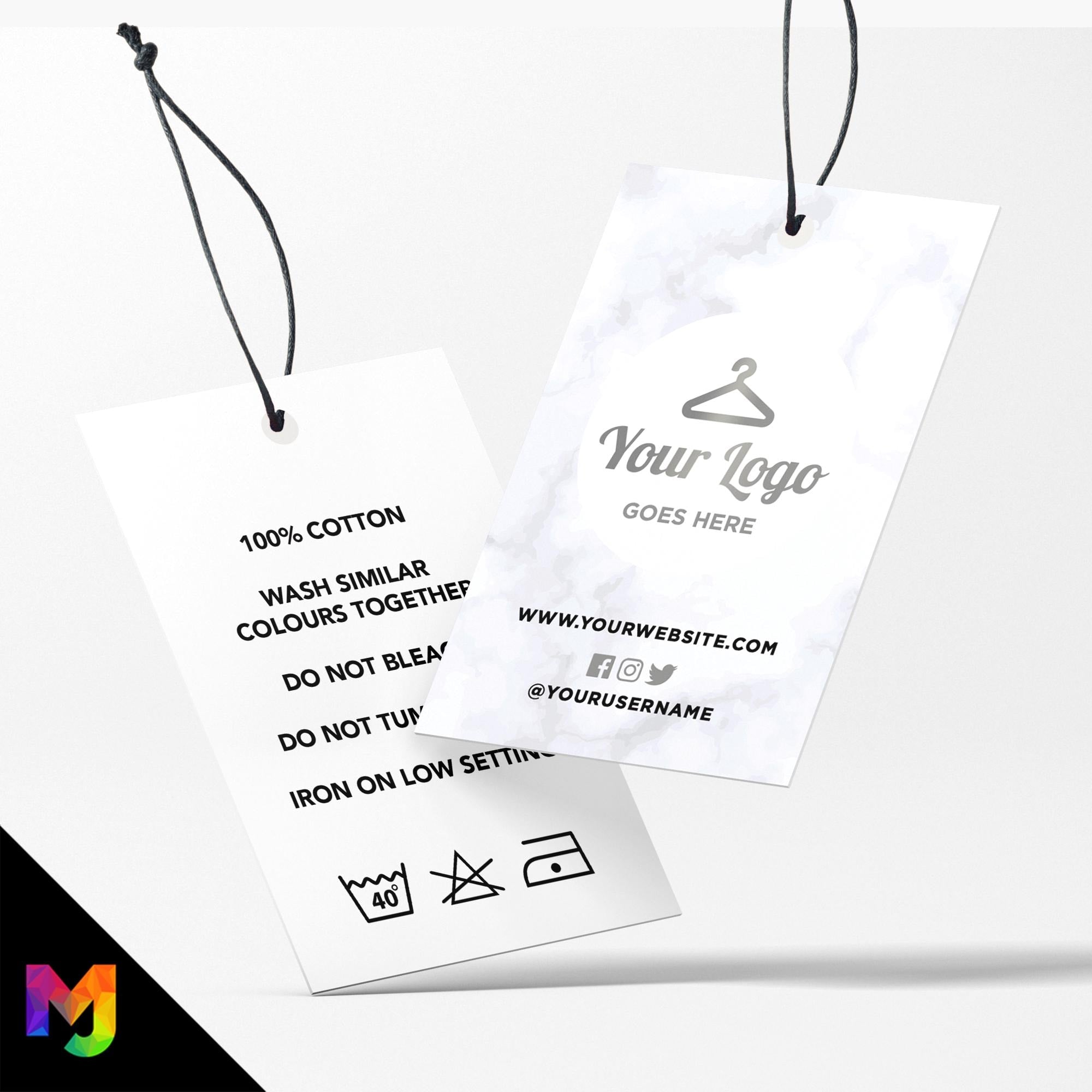Custom printed clothing swing tags cards | Marble silver modern style design