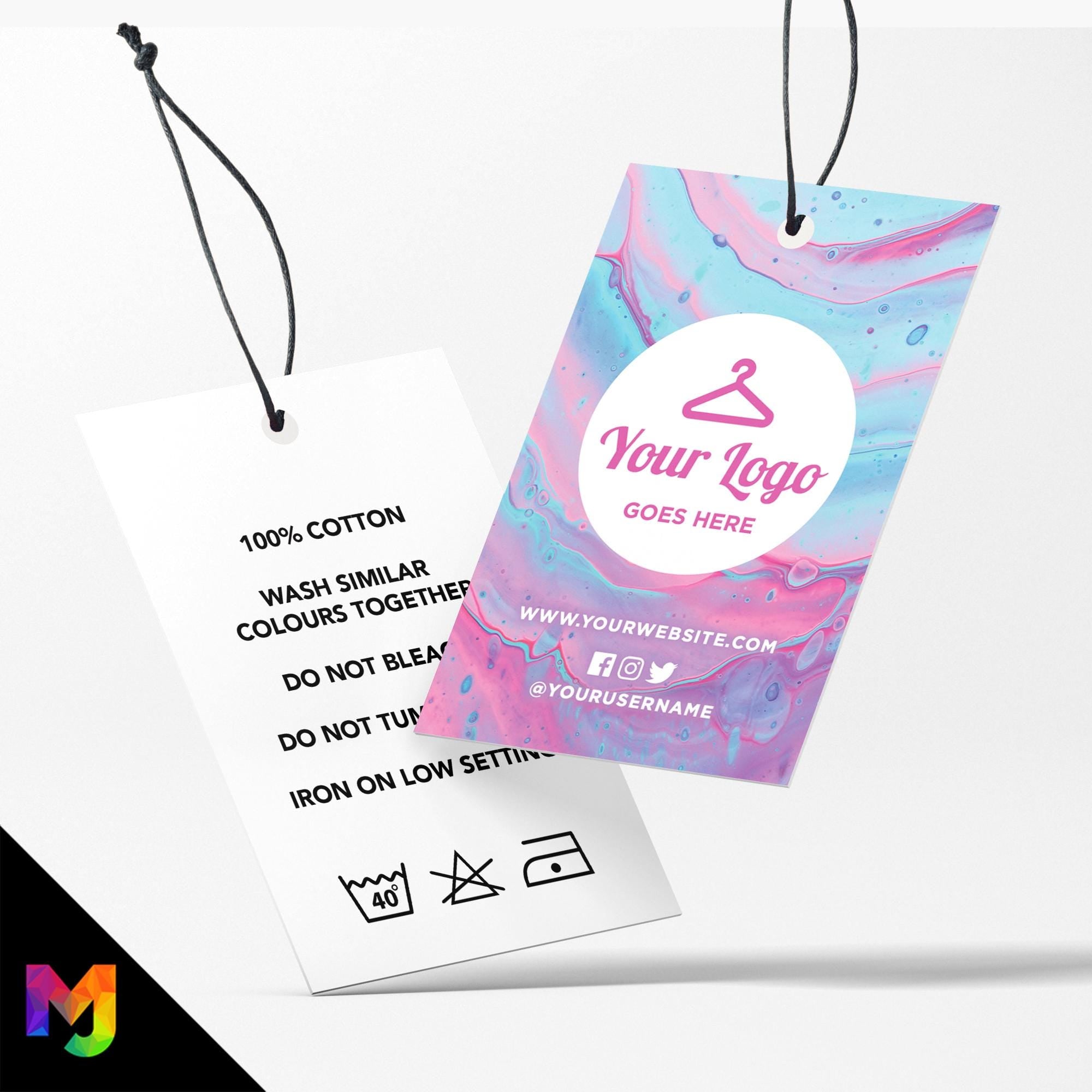Custom printed clothing swing tags cards | Pink blue wax abstract style design