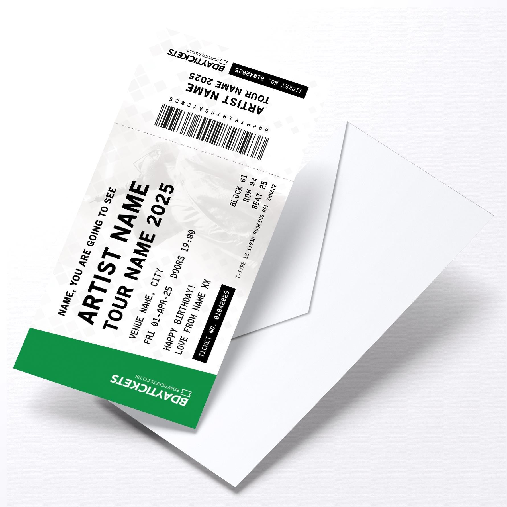Personalised mock gig/concert ticket Birthday / Christmas gift | Any artist/band/show!