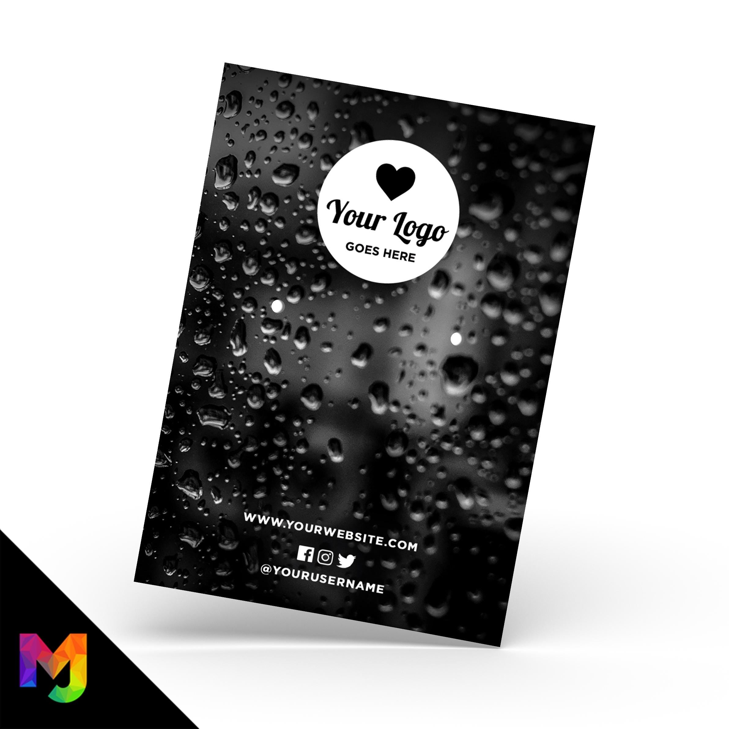 Custom jewellery backing card printing | A6 size | Black droplet water rain pattern abstract style design