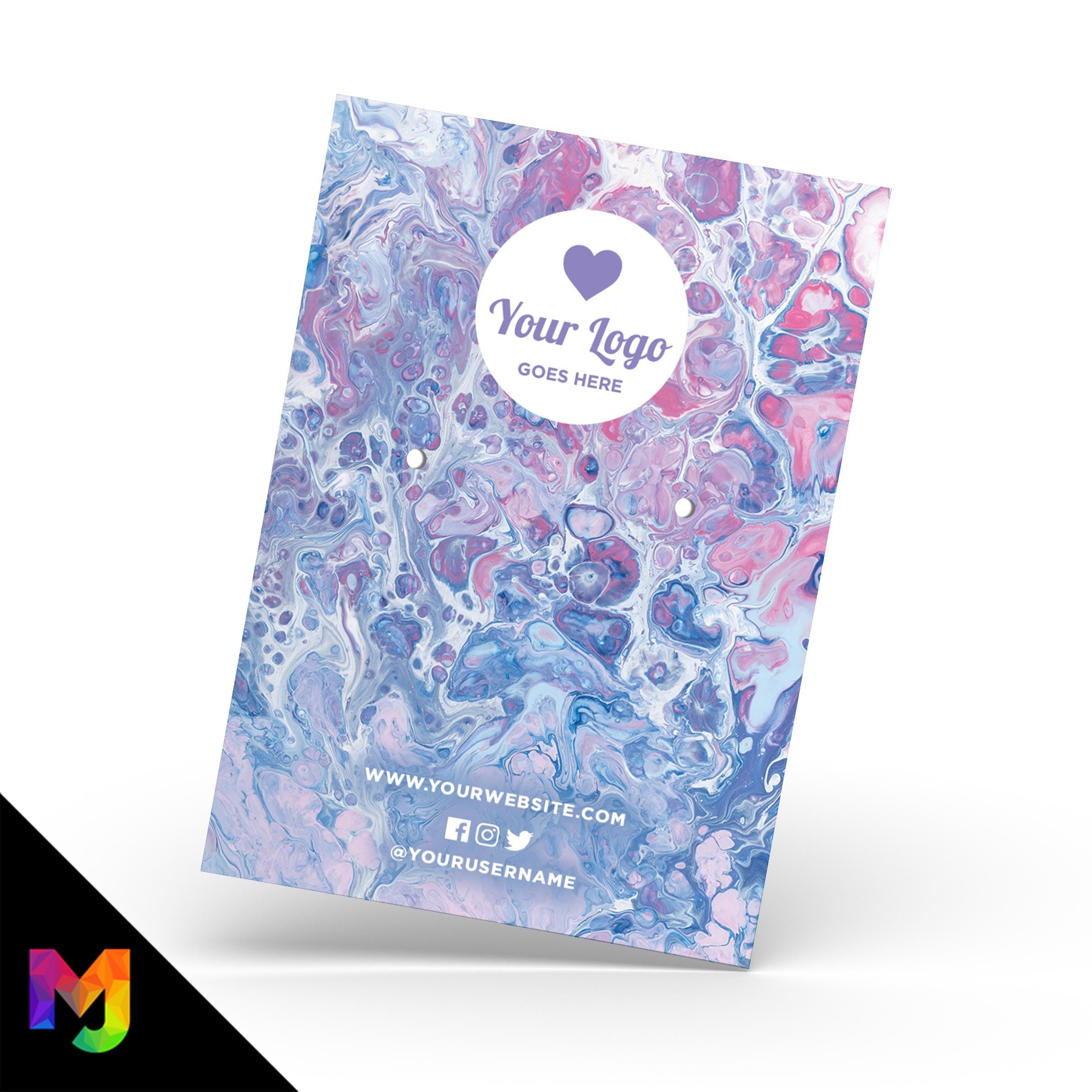 Custom jewellery backing card printing | A6 size | Pink purple blue wax pattern abstract style design