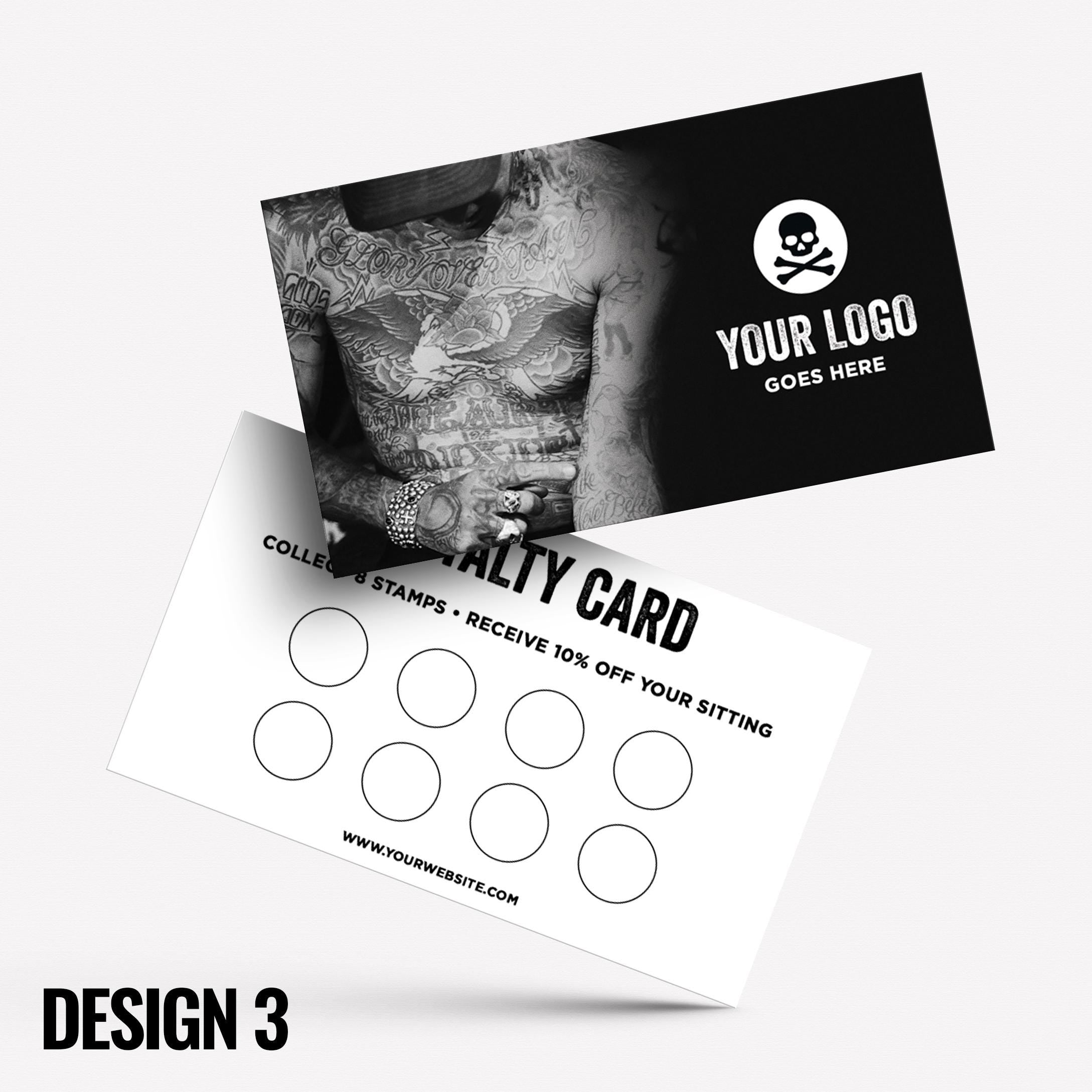Custom printed loyalty reward cards | Tattoo studio artist piercing piercer body art jewellery tats ink inked businesses parlour salon