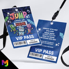 Personalised bounce jump trampoline sports activity party style VIP pass & lanyards