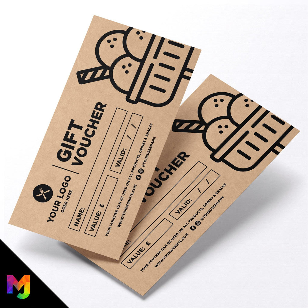 Custom printed kraft gift vouchers | Eco-friendly recycled | Ice Cream Parlour Desserts Van Puddings Business 2