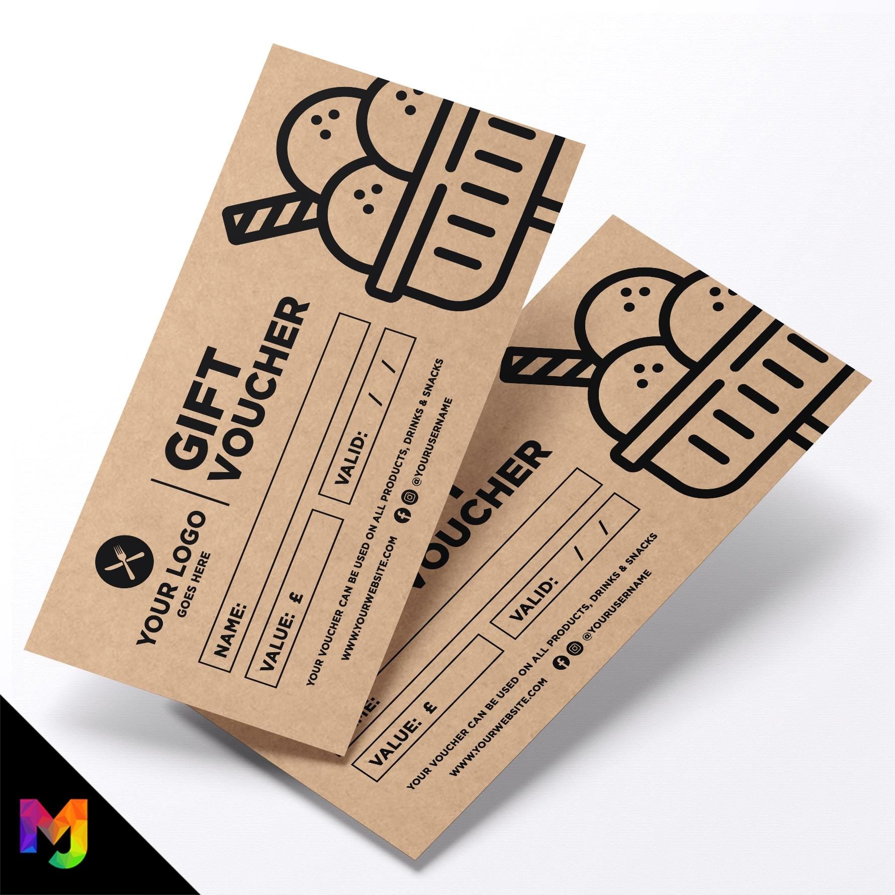 Custom printed kraft gift vouchers | Eco-friendly recycled | Ice Cream Parlour Desserts Van Puddings Business 2
