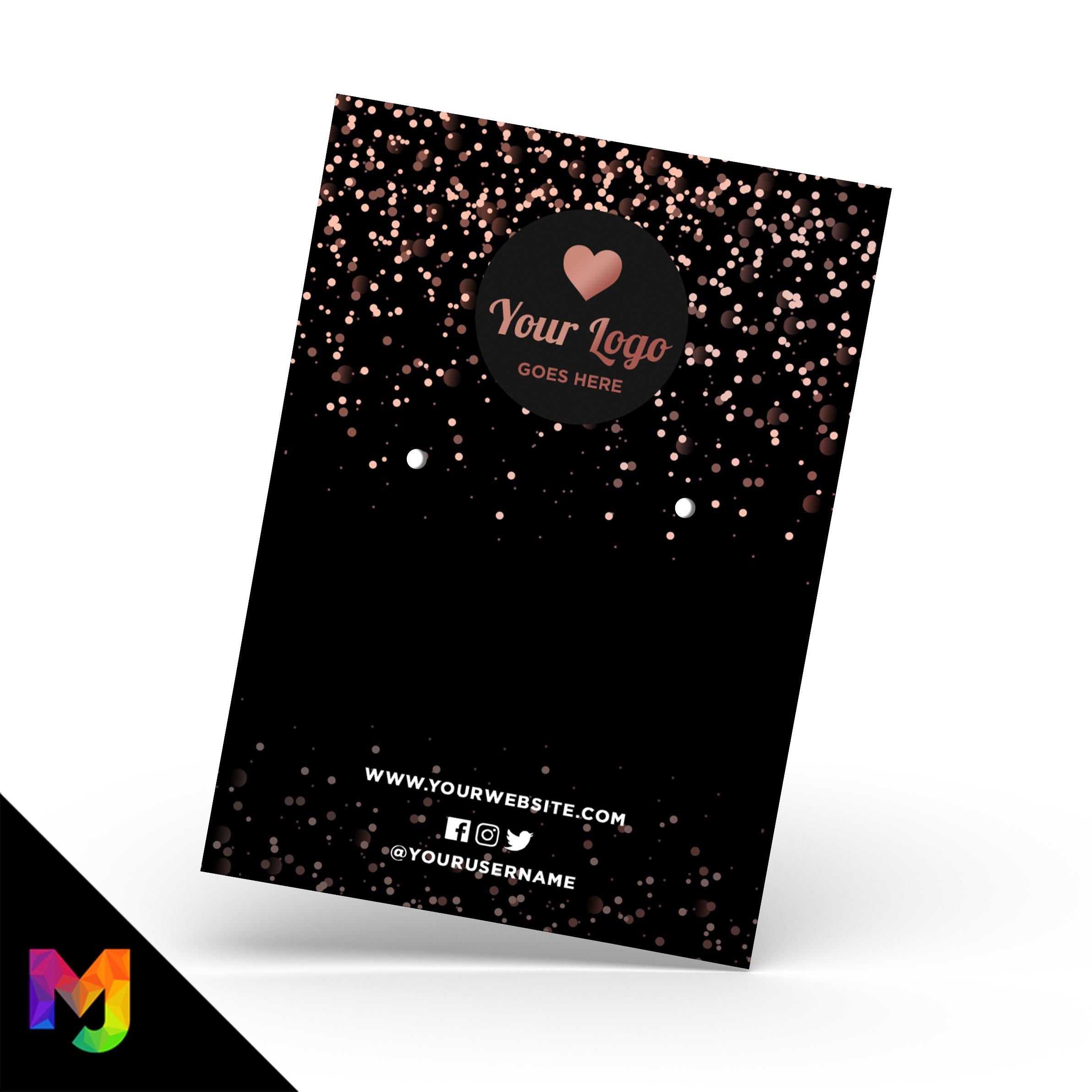 Custom jewellery backing card printing | A6 size | Black rose gold glitter modern style design