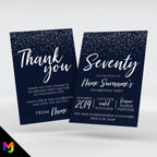 Personalised 70th birthday party Invitations Invites | Navy & white glitter style modern design