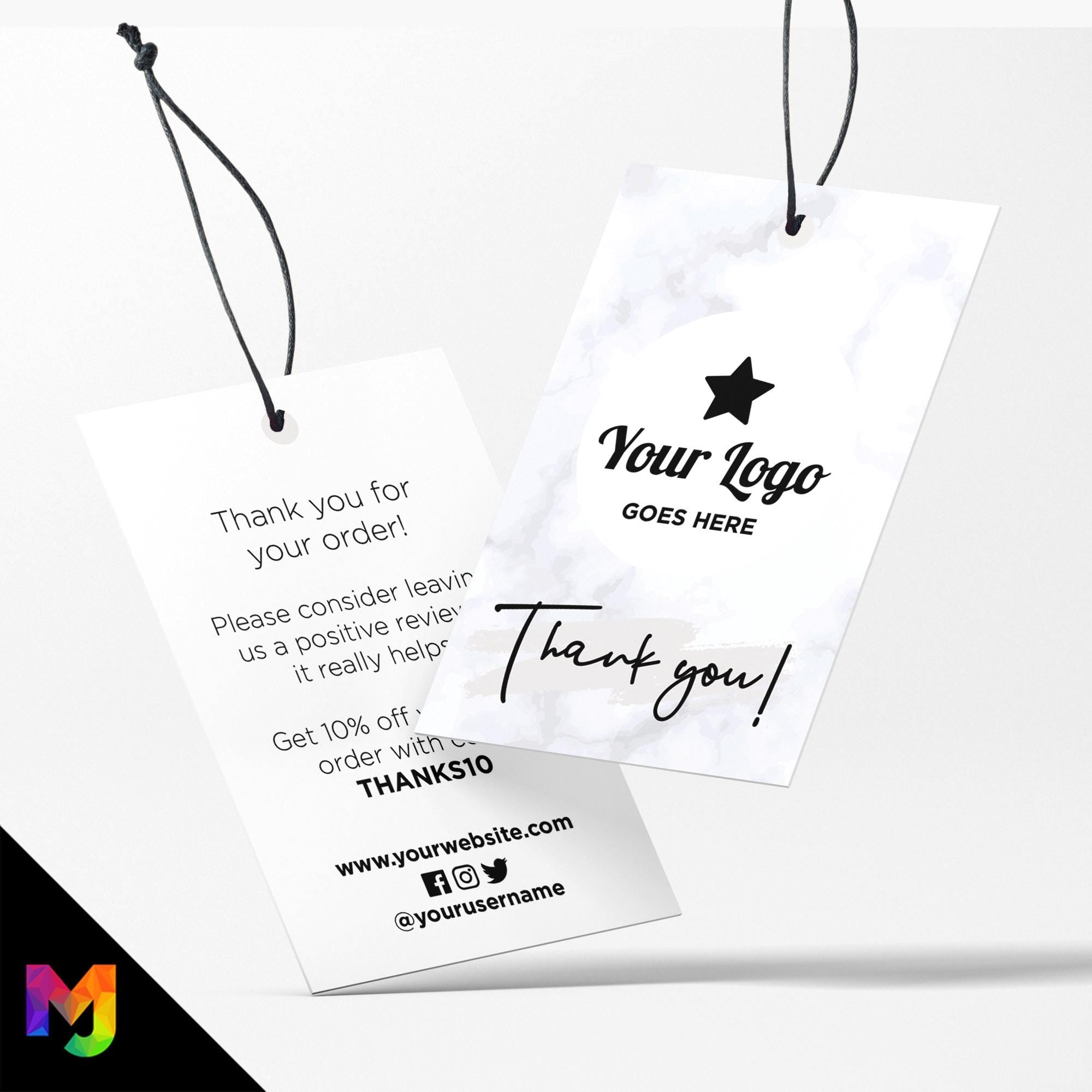 Custom printed thank you swing tags cards | Marble black modern style design