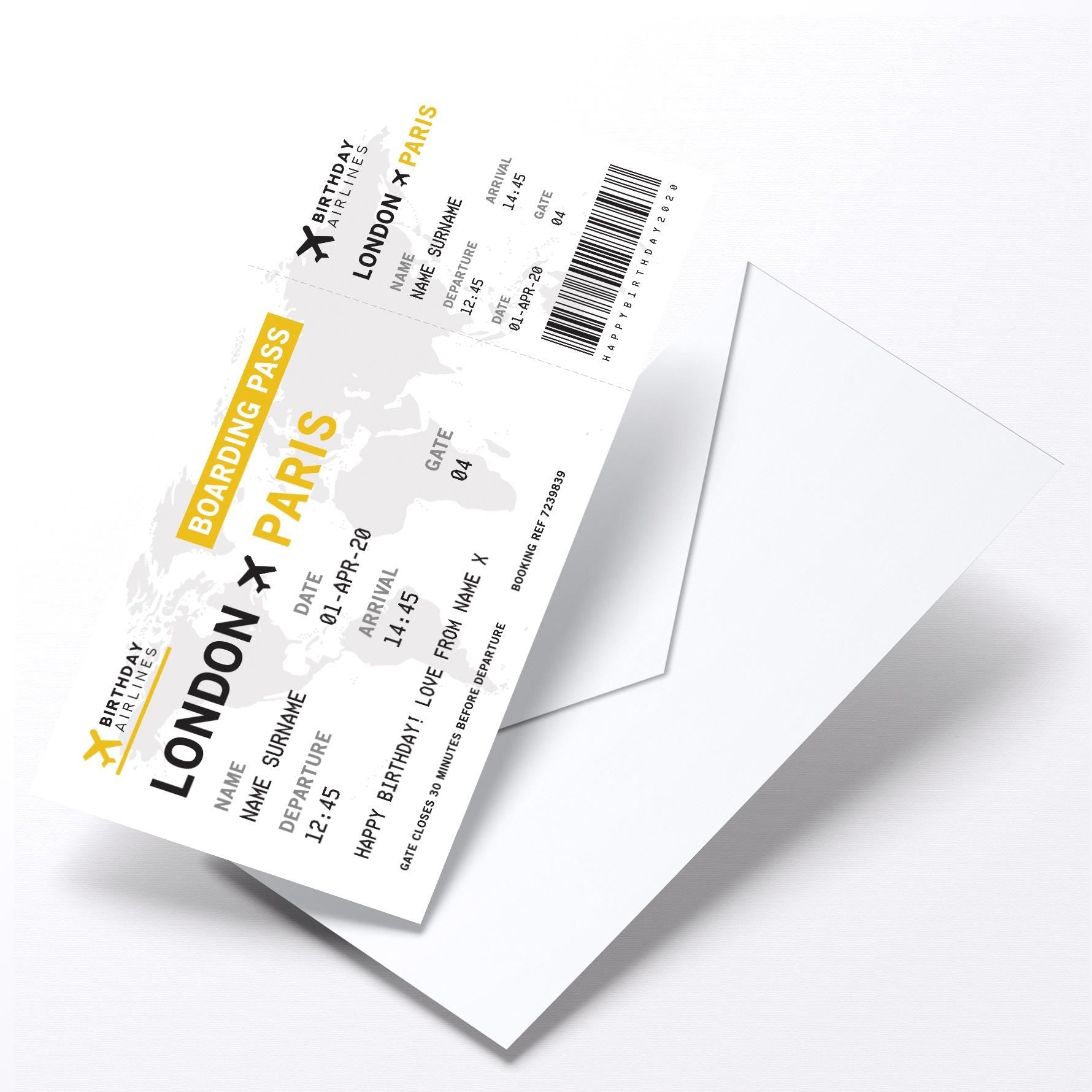 Personalised mock plane ticket Birthday / Christmas gift | Holiday trip | Perforated stub!