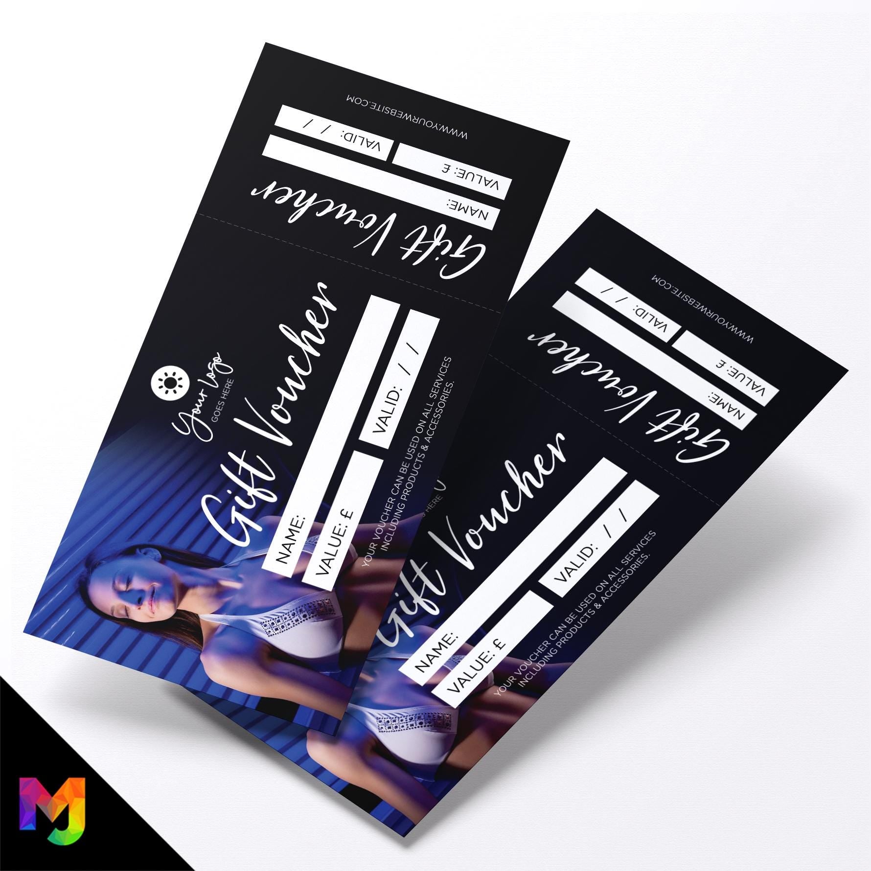 Custom printed gift vouchers | Perforated stubs | Tanning shop tan beautician beauty spraytan spray business 02