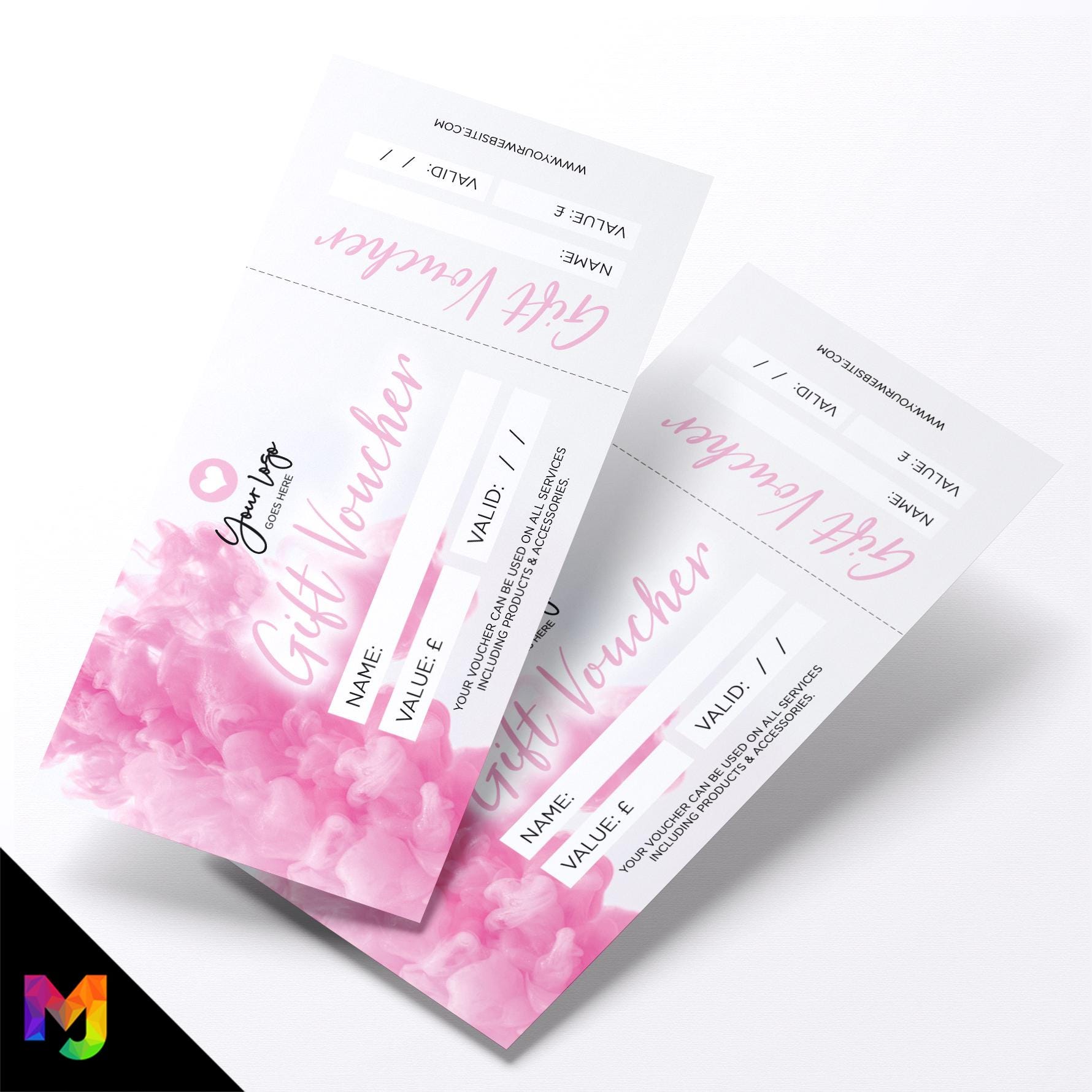 Custom printed gift vouchers | Perforated stubs | Pink White Smoke Feminine Generic Fancy Professional