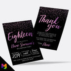 Personalised 18th birthday party Invitations Invites | Black purple pink glitter style modern design