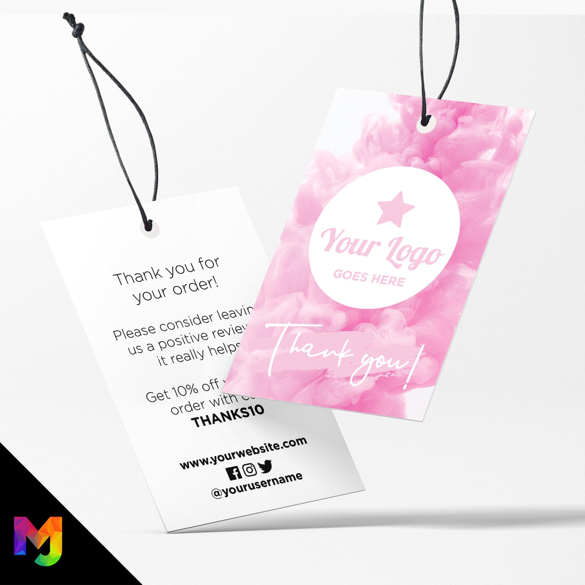 Custom printed thank you swing tags cards | Pink smoke feminine style design 01
