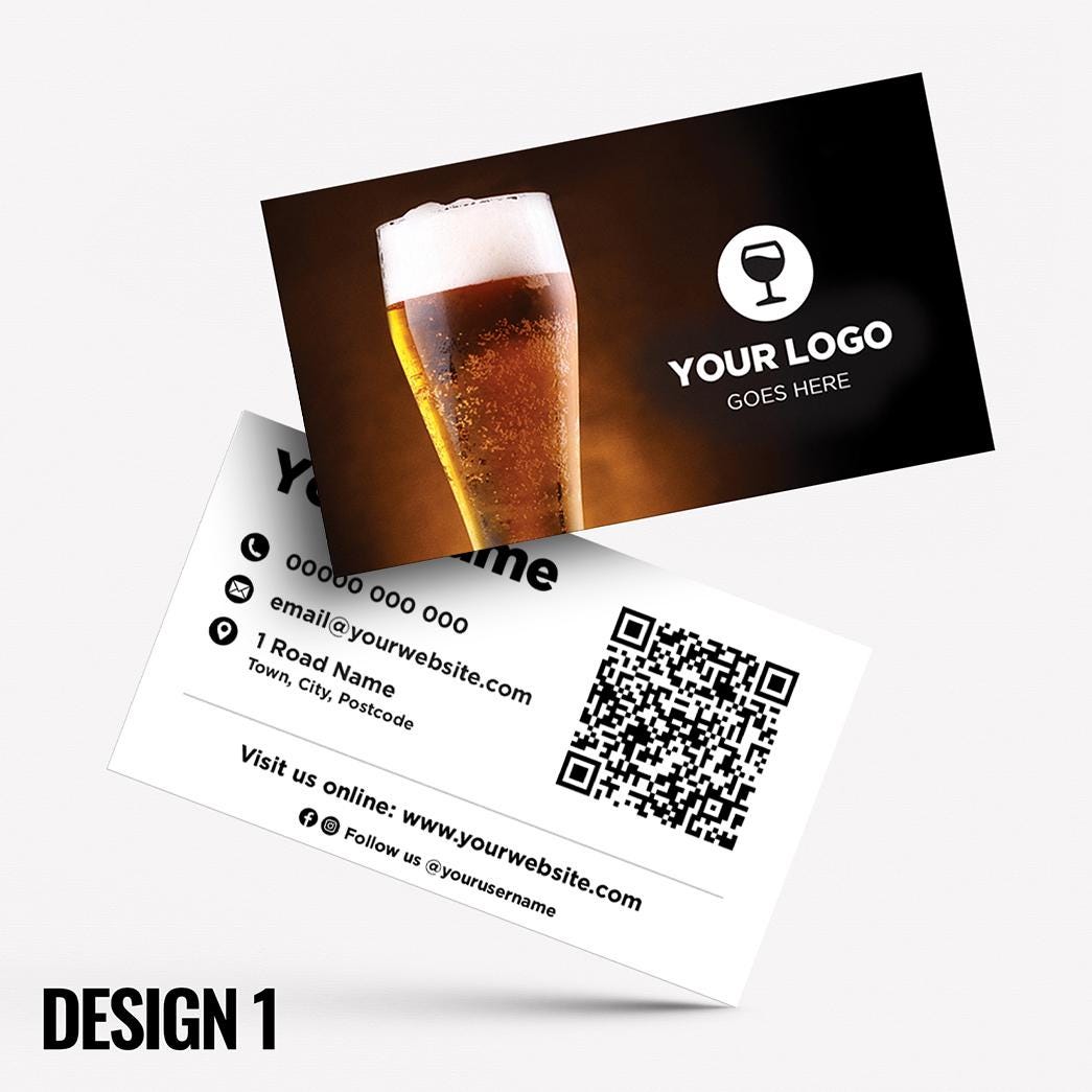 Custom Business Card Printing | Drinks Bar Pub Cocktails Beer Restaurant Cafe Micropub Bars Pints Wine Winebar Businesses