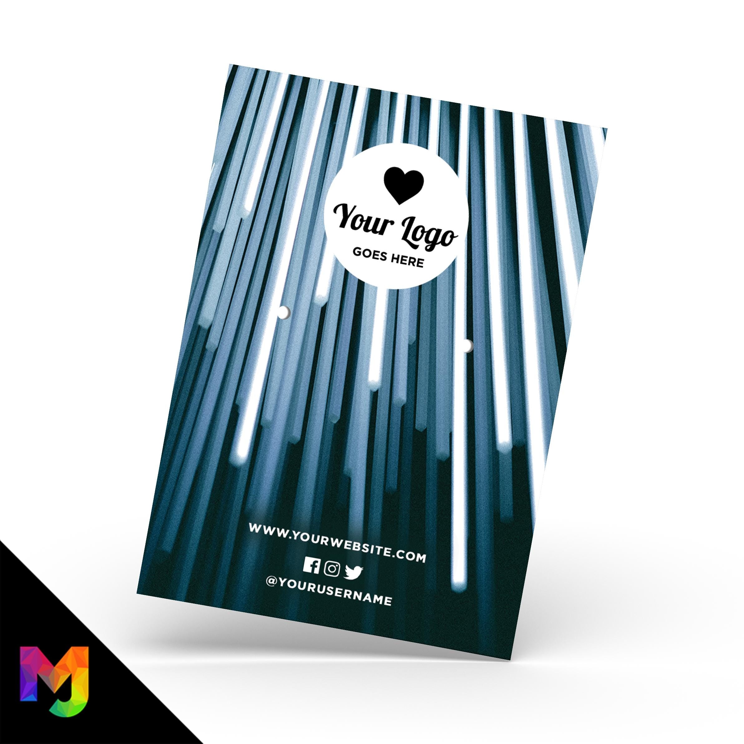 Custom jewellery backing card printing | A6 size | Blue black strobe light abstract style design
