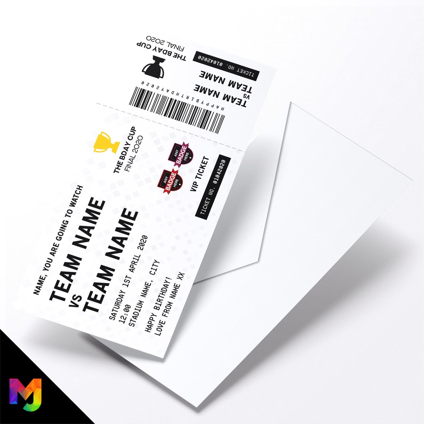 Personalised mock football match ticket Birthday / Christmas gift | Any teams!