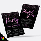 Personalised 30th birthday party Invitations Invites | Black purple pink glitter style modern design