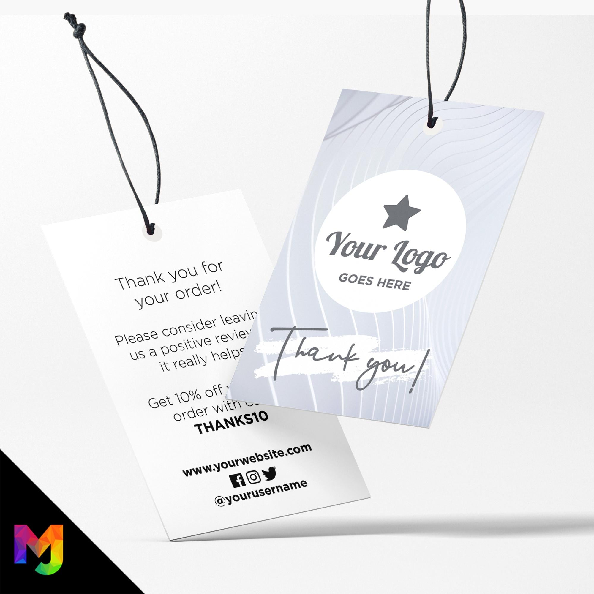 Custom printed thank you swing tags cards | Silver grey swirl pattern abstract style design