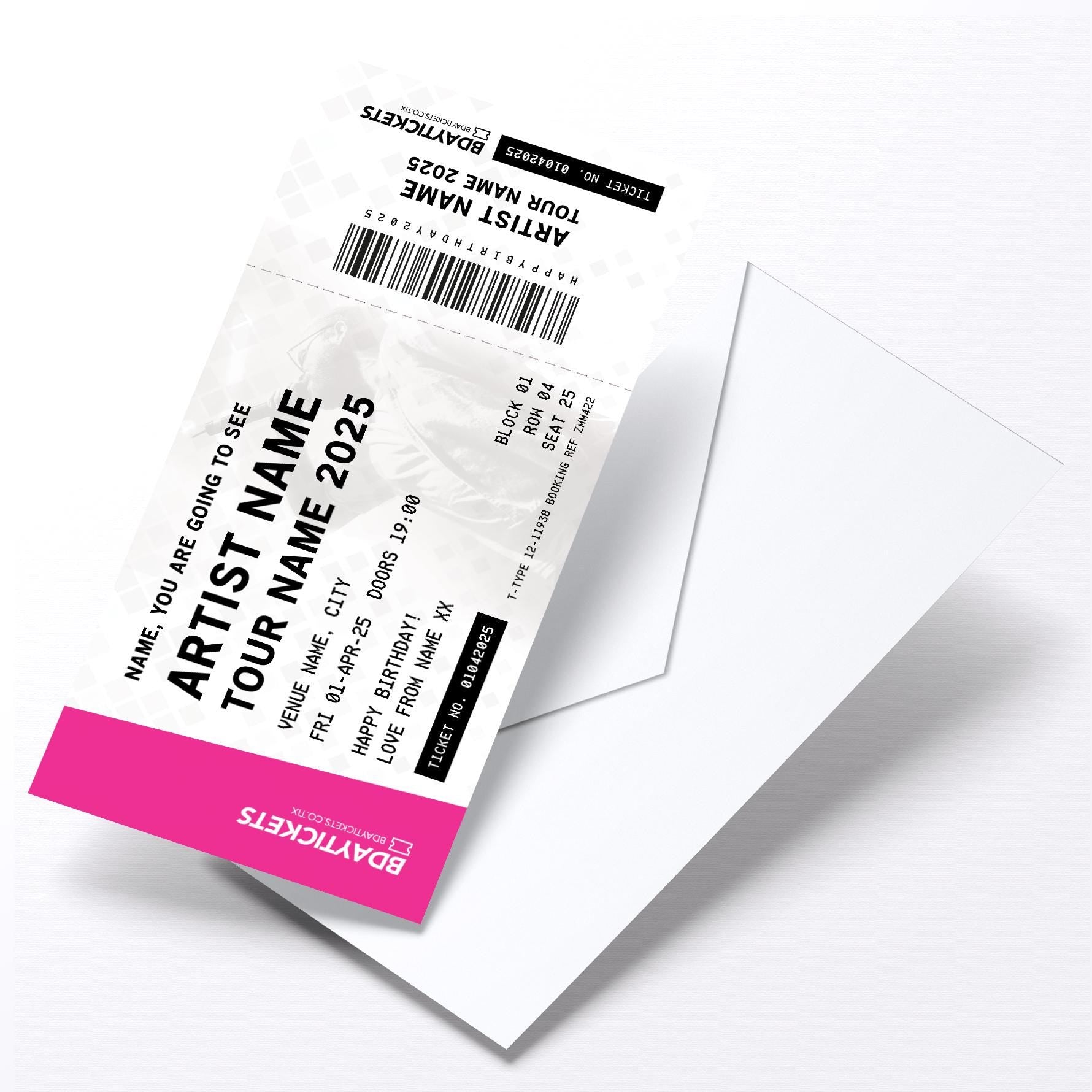 Personalised mock gig/concert ticket Birthday / Christmas gift | Any artist/band/show!