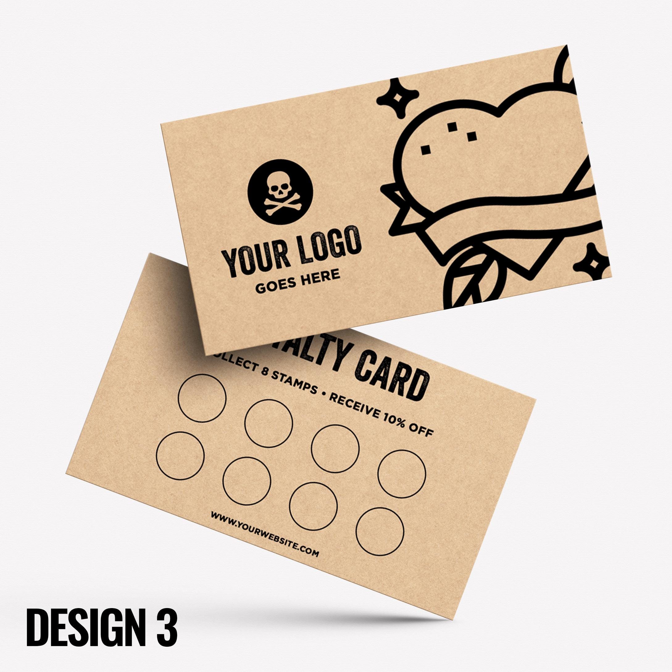Custom printed kraft loyalty reward cards | Tattoo studio artist piercing piercer body art jewellery tats ink inked businesses parlour salon