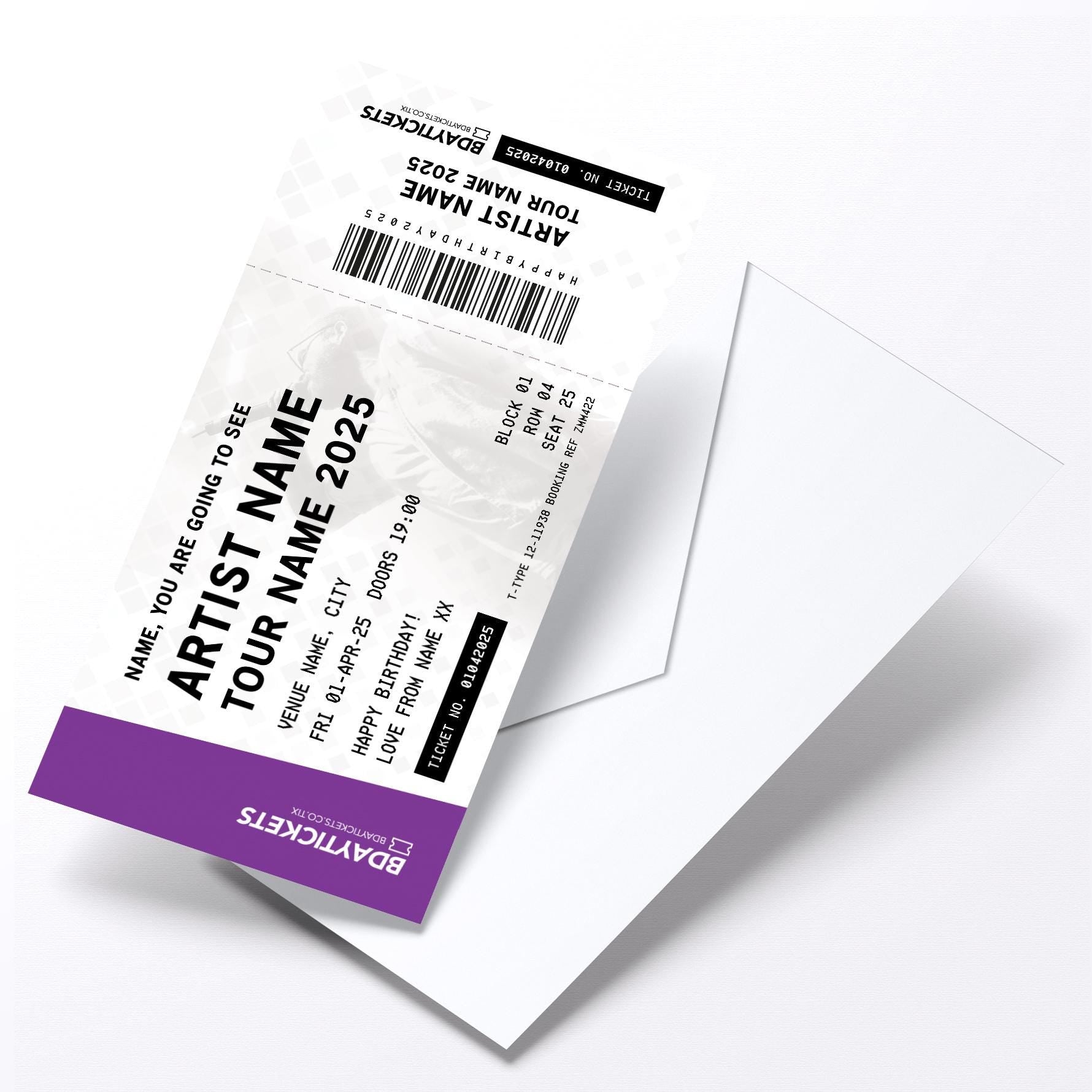 Personalised mock gig/concert ticket Birthday / Christmas gift | Any artist/band/show!