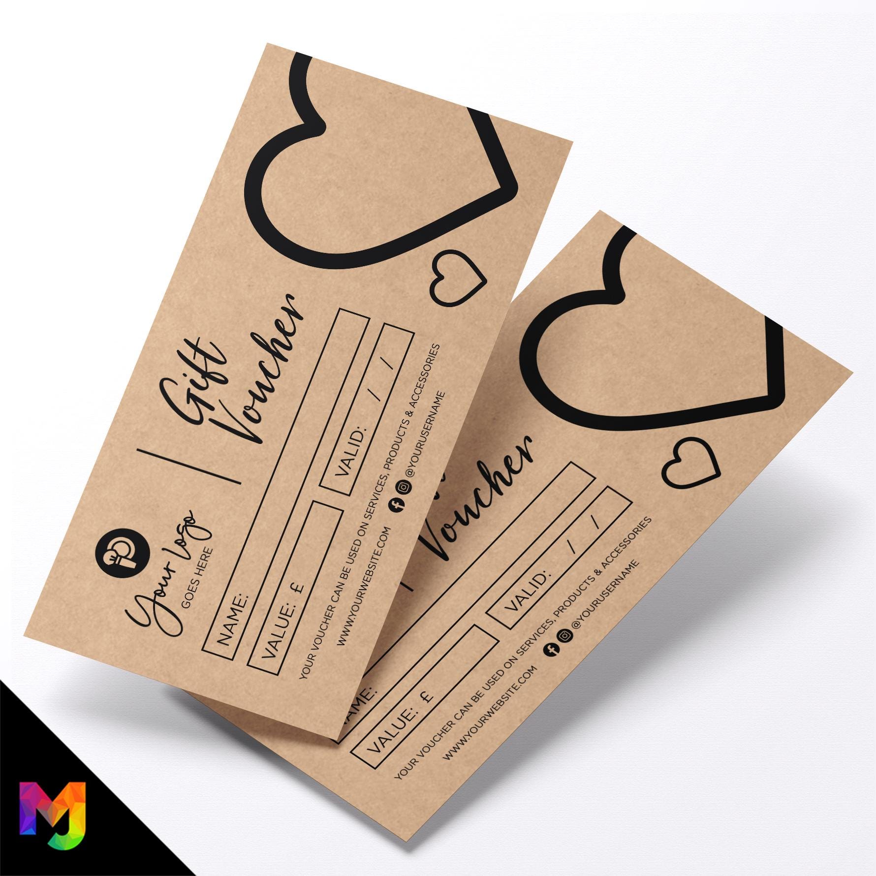 Custom printed kraft gift vouchers | Eco-friendly recycled | Make up artist beauty glamour model business 2