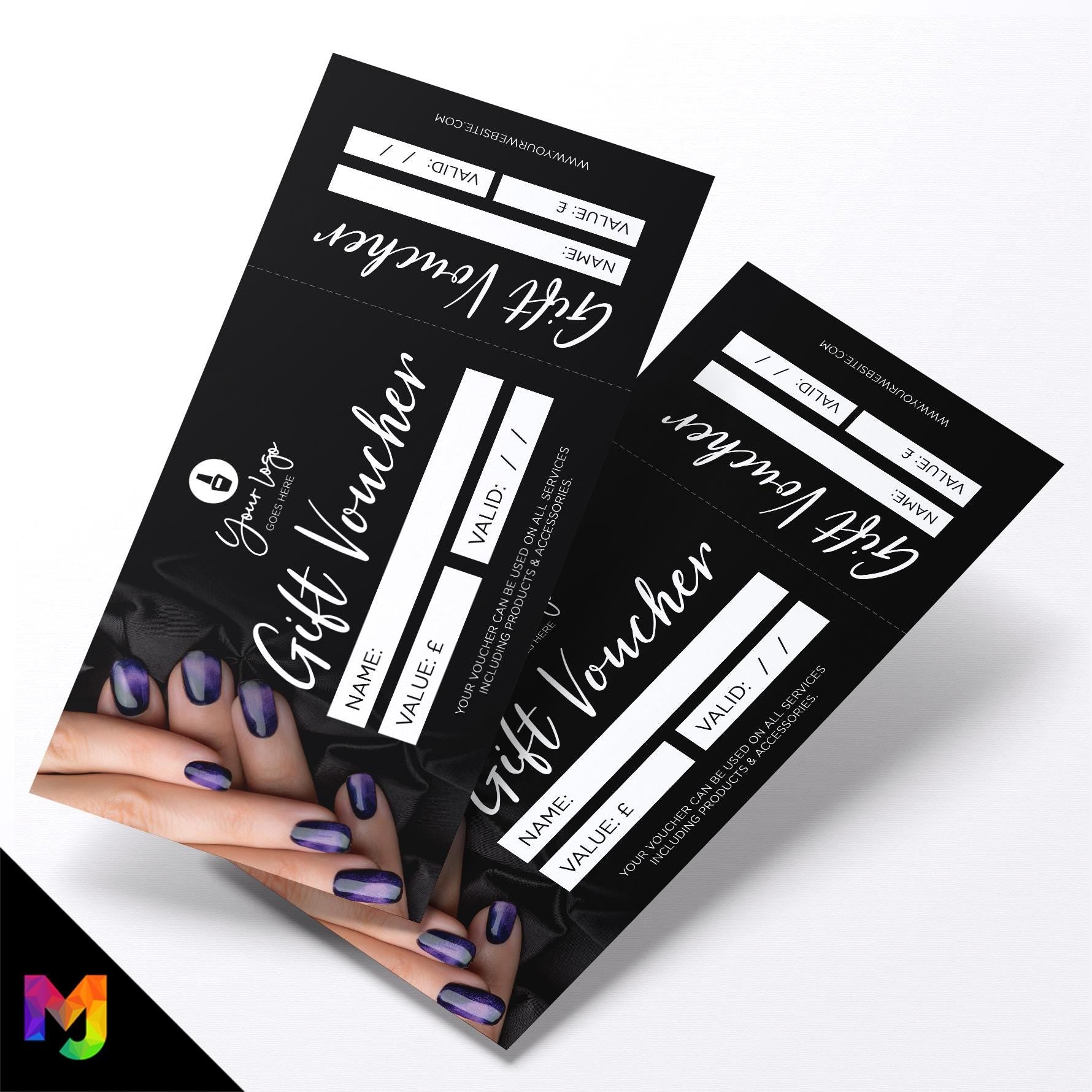 Custom printed gift vouchers | Perforated stubs | Nail technician beauty therapist salon business 07