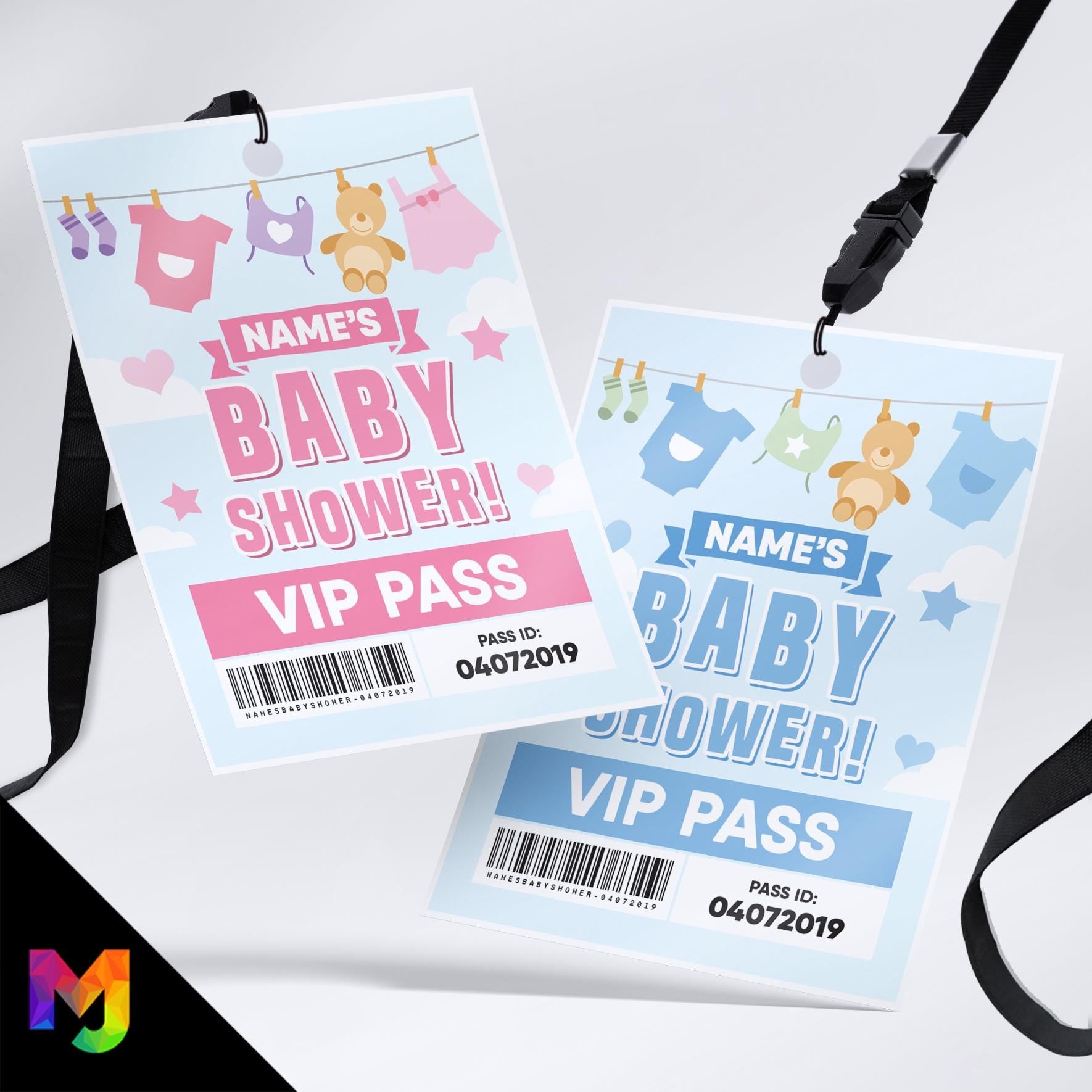 Personalised baby shower / gender reveal party lanyard Invitations Invites | Boys/girls