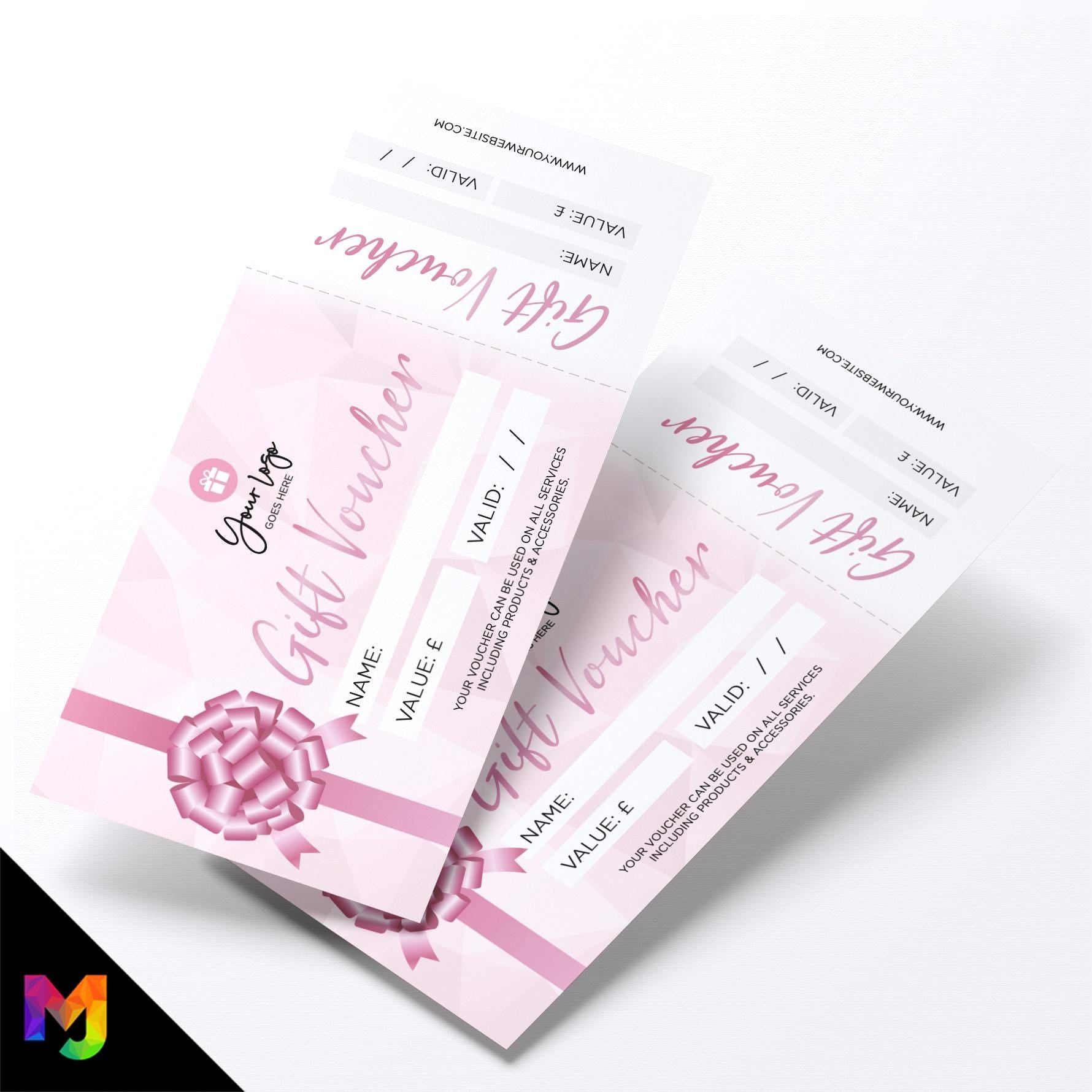 Custom printed gift vouchers | Perforated stubs | Pink Present Gift Glitter Generic Bow Modern Elegant Design