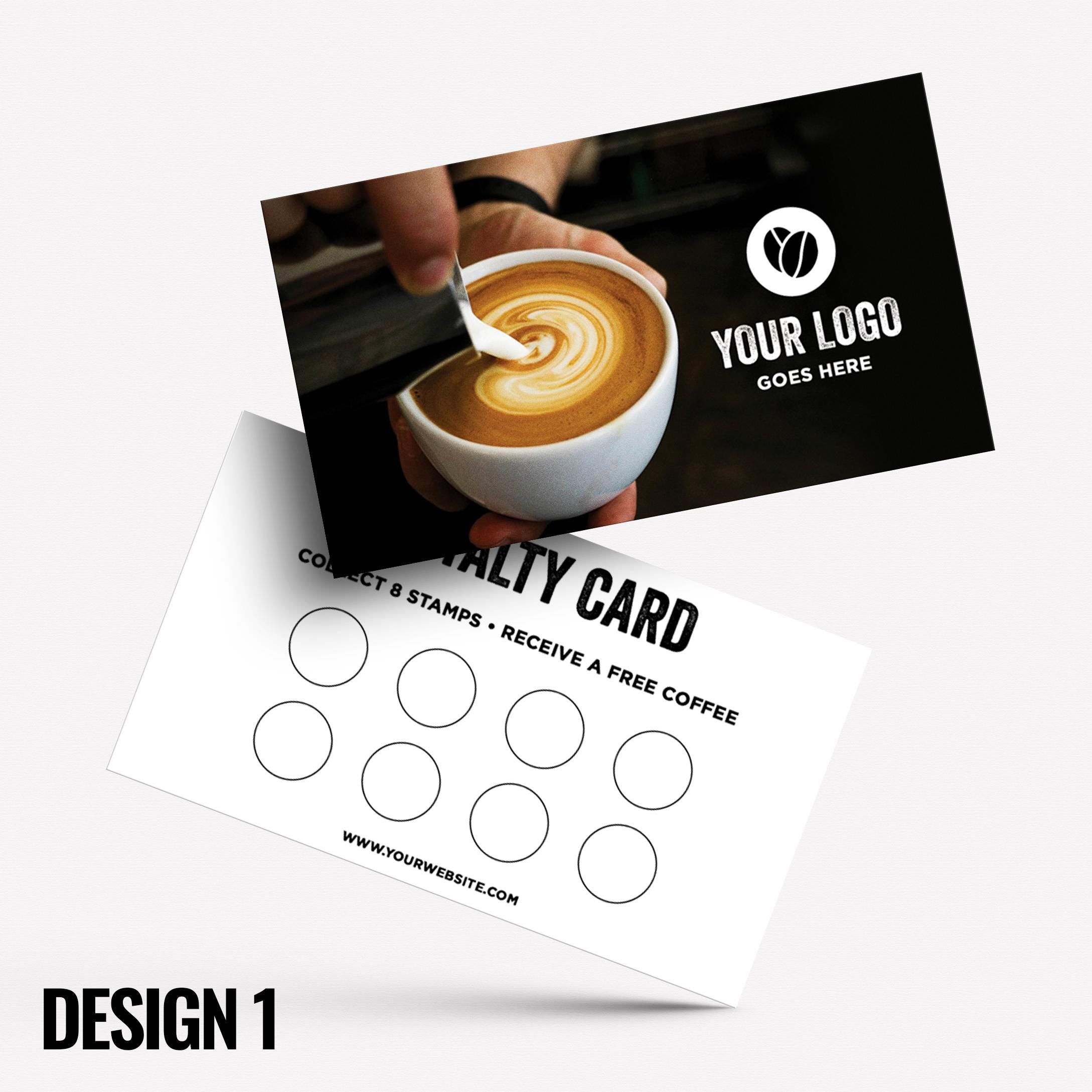 Custom printed loyalty reward cards | Coffee shop cafe barista bistro restaurant kiosk drinks hot mug cup takeaway businesses