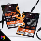 Personalised bonfire firework night style VIP pass & lanyard Invitations Invites