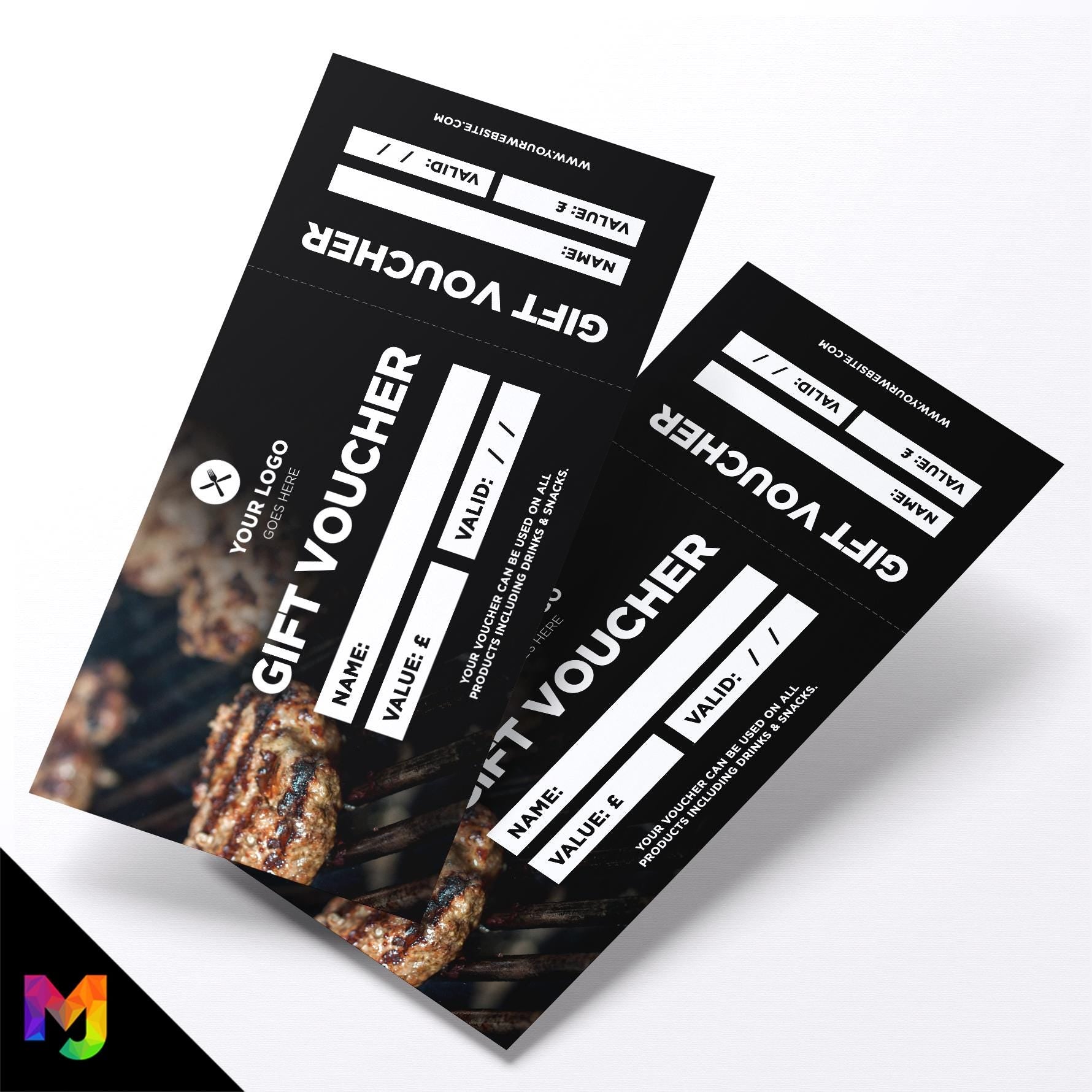 Custom printed gift vouchers | Perforated stubs | Food Restaurant Takeaway Burgers Buns Smash Burger 3