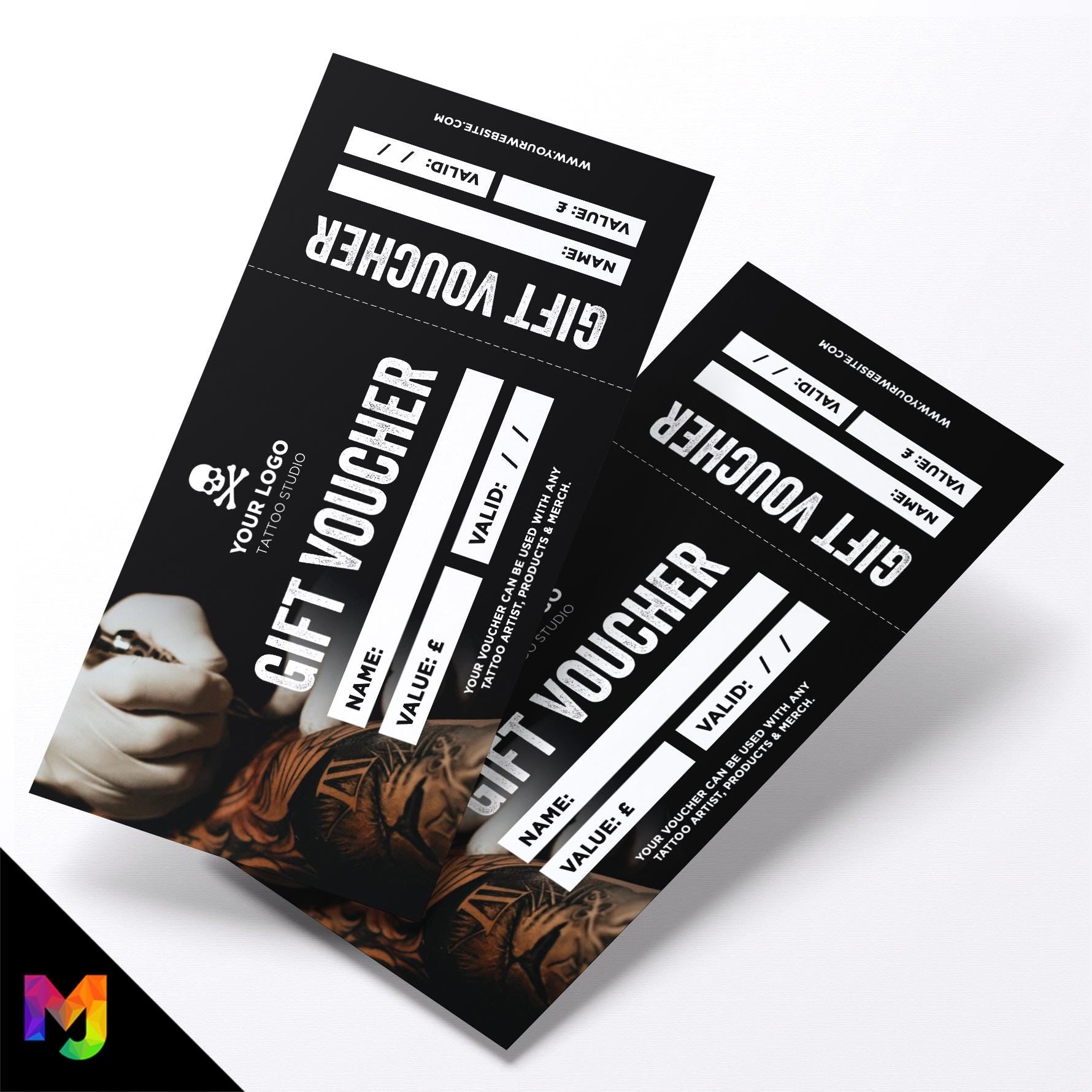 Custom printed gift vouchers | Perforated stubs | Tattoo shop tat artist studio piercing business 03