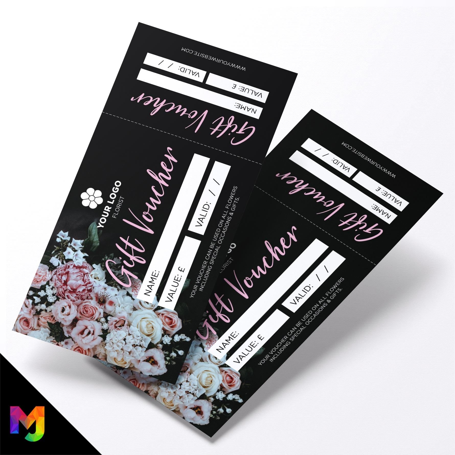 Custom printed gift vouchers | Perforated stubs | Florist flowers floral bouquet feminine female business 02