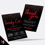 Personalised 21st birthday party Invitations Invites | Black red glitter modern design