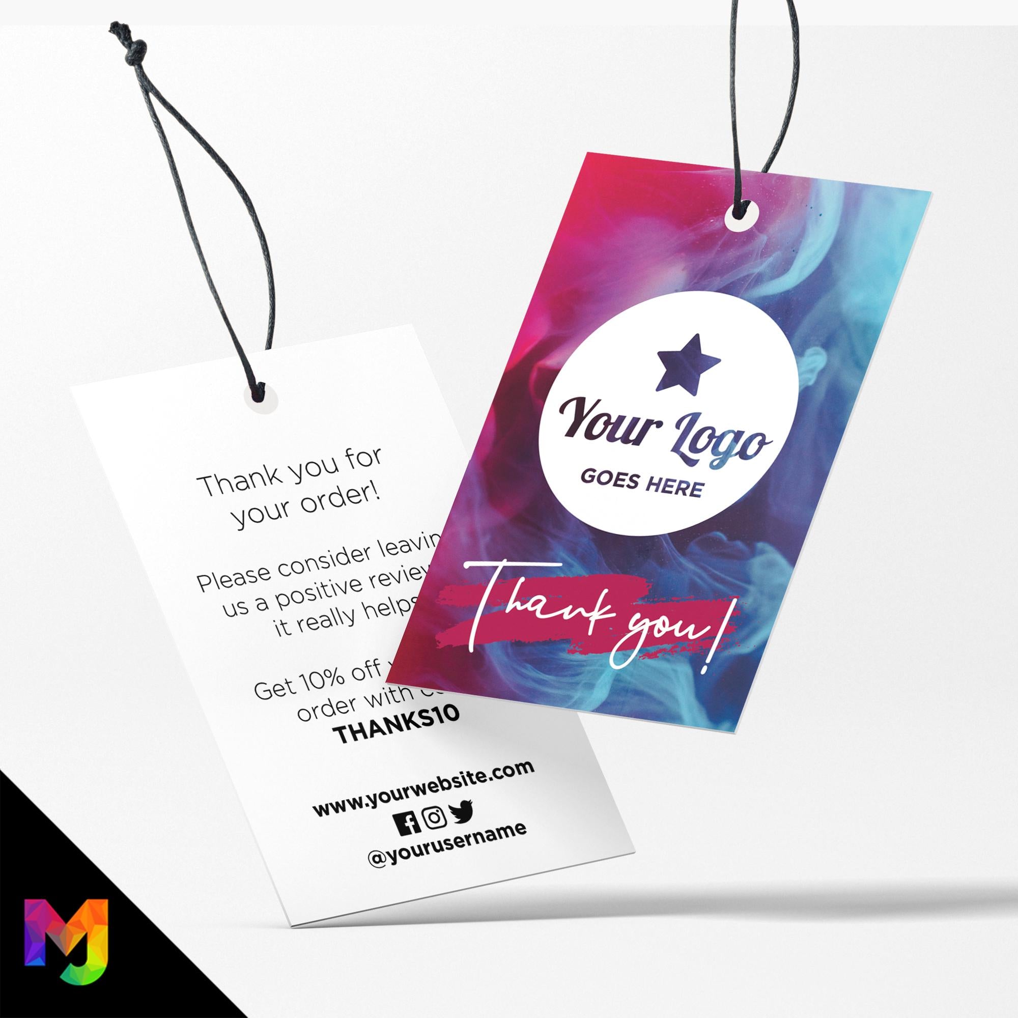 Custom printed thank you swing tags cards | Blue red smoke effect pattern abstract style design