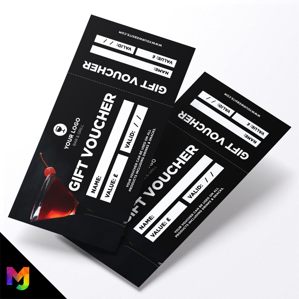 Custom printed gift vouchers | Perforated stubs | Cocktail Bar Restaurant Drinks Pub Gin Wine Beer 4