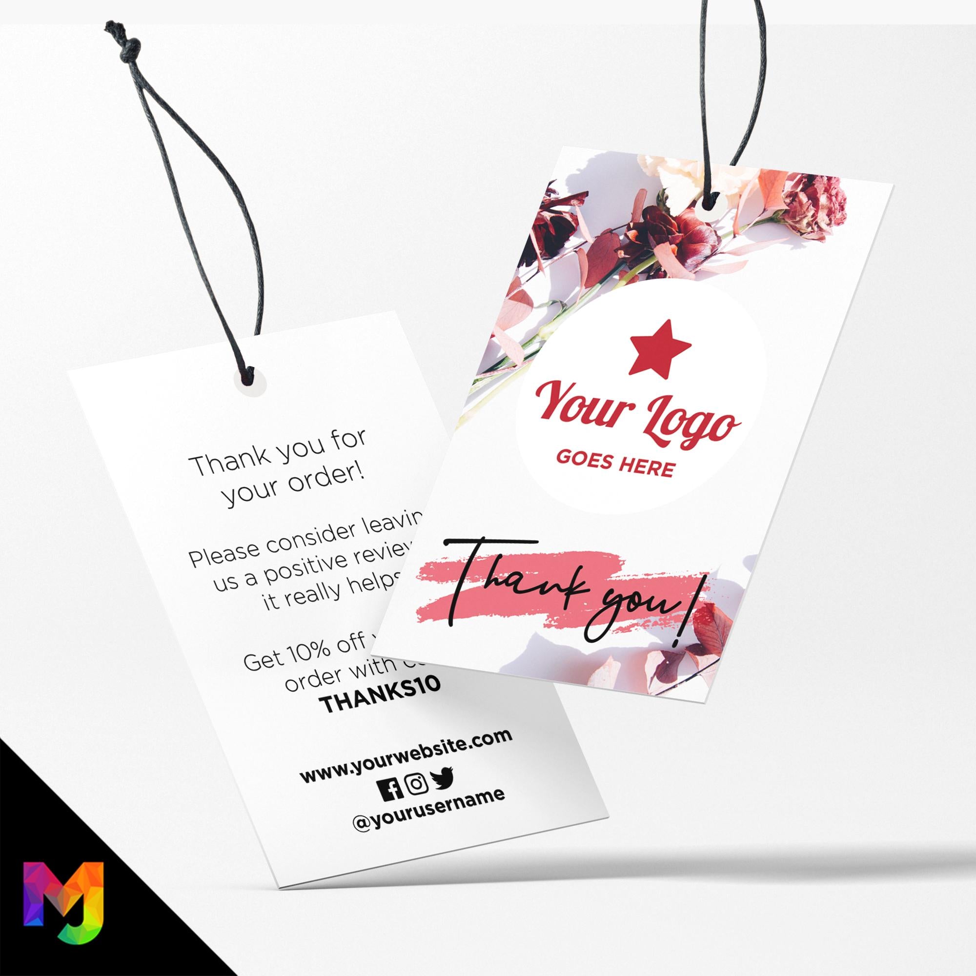 Custom printed thank you swing tags cards | Red purple floral flowers pattern generic design