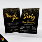 Personalised 60th birthday party invitations | Gold black glitter modern design